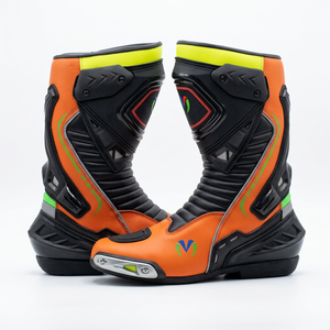 Botas de moto a media pantorrilla con parte superior sintética, suela de goma, colores mixtos, cierre de cremallera, zapatos de montar unisex, zapatos de carreras de cuero para motocicleta - Product Image 3