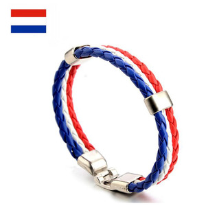Pulsera trenzada de cuero sintético para mujer, brazalete con bandera de campo, multicolor - Product Image 1
