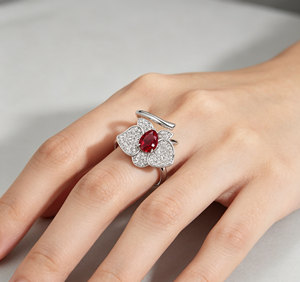 925 <b>Silver</b> Cultivated Ruby <b>Ring</b> Shines, <b>Adjustable</b>,Flower-Shaped,Perfect Gift for Girls for Engagement and Proposal Occasions L - Product Image 4