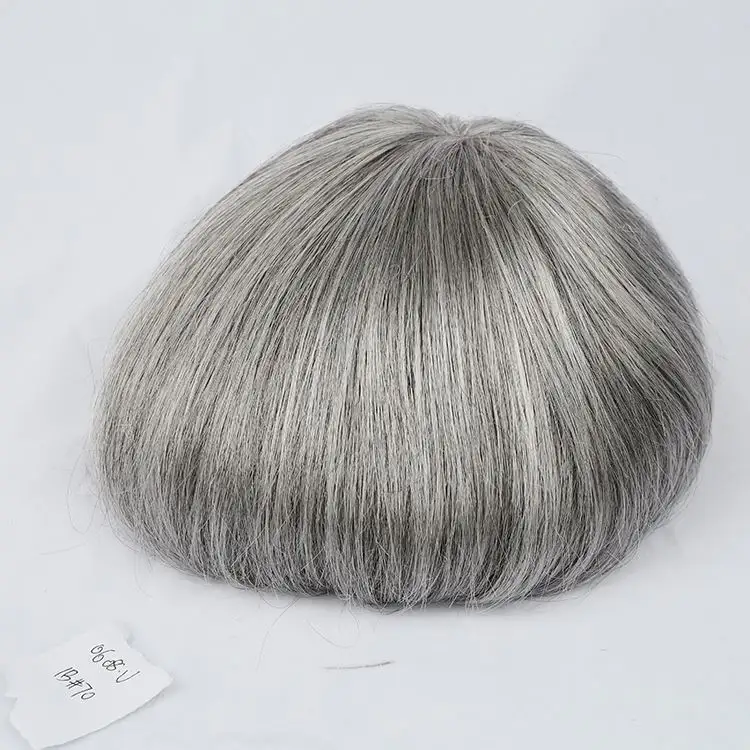 뜨거운 판매 도매 슈퍼 얇은 피부 회색 머리 망 재고 Toupee 도매 전체 Pu 얇은 피부 Toupee