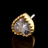 Piercing en métal éternel en or massif 14K, extrémités en forme de cœur sans fil avec Zircon et goupille de poussée en acier inoxydable