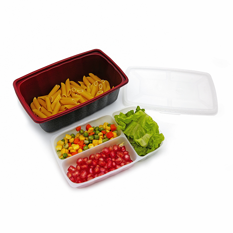 4 compartiments à emporter emballage alimentaire jetable PP micro-ondable contenants en plastique avec couvercles