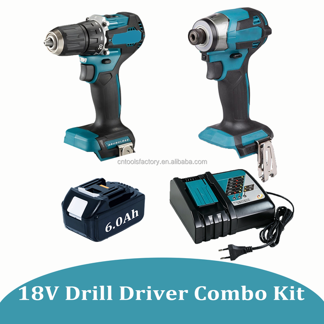 18V Lithium Cordless Drill Impact Driver Set Brushless Power Tools Combo With 6.0Ah Battery and Quick Charger