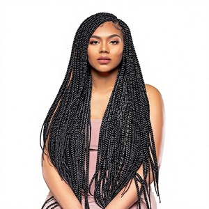 Extensions <span class=keywords><strong>de</strong></span> cheveux synthétiques tressées au crochet, 24 pouces, 144 mèches, double trame machine, pré-bouclées, lot <span class=keywords><strong>de</strong></span> 6, noires, pour femmes - Product Image 1