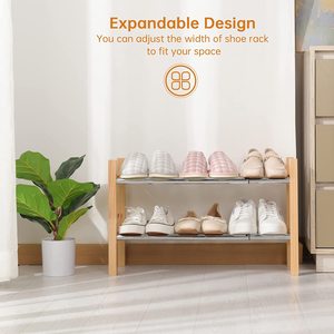 Expandable <b>Shoe</b> <b>Rack</b> <b>Storage</b> Organizer 2 Tier Adjustable Wood and Metal <b>Shoe</b> Shelf Heavy Duty Free Standing <b>Shoe</b> <b>Rack</b> - Product Image 3