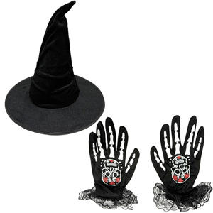 Disfraz de bruja negra de Halloween, sombrero de bruja, sombrero de <span class=keywords><strong>mago</strong></span>, máscara de encaje, guantes de encaje, novia fantasma - Product Image 5