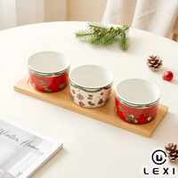 Ensemble de bols à collation en céramique et porcelaine de Noël, 3 pièces, motif de guirlande de houx rouge et blanc, bonbonnière, cadeau d'entreprise personnalisé