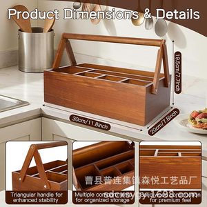 Wooden Cutlery Storage Box Knife Fork Holder <b>Desktop</b> Organizer Kitchen Utensil Rack Durable Solid Wood Design - Product Image 5