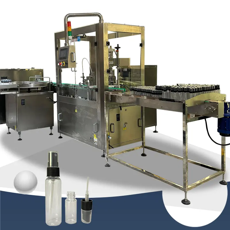 Máquina de llenado y sellado de líquidos de botellas con bomba pulverizadora completamente automática para línea de producción de embalaje