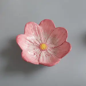 Mangkuk Salad Buah Tulip Ungu Romantis, Kelinci Lucu Merah Muda dengan Mangkuk Berbentuk Bunga dan Mangkuk Keramik Kreatif