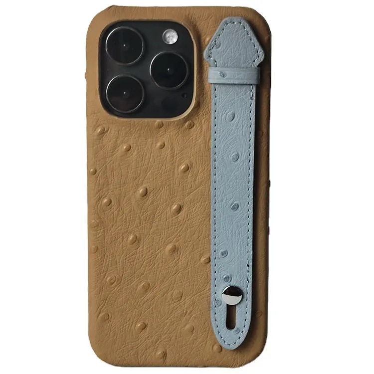 Étui de téléphone portable en cuir d'autruche en relief de style tendance pour iphone 12 13 14 15 pro max