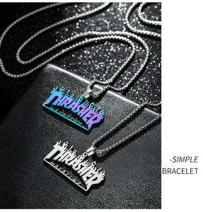 高品質 ヒップホップ ステンレススチール スラッシャー ペンダントネックレス 防水 炎 ファイヤーレター ネームチャーム ネックレス - Product Image 6