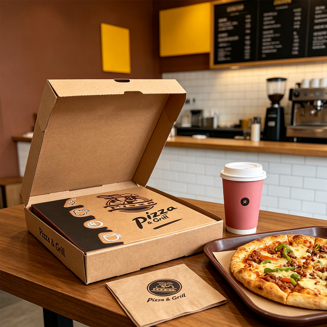 SP3075 Corrugated Pizza Boxes with logo and Size Food Can Come with Greaseproof Paper