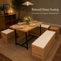 Ensemble de table à manger moderne en bois de chêne rouge massif naturel, résistant à l'eau, pour restaurant commercial, hôtel, école, 8 personnes