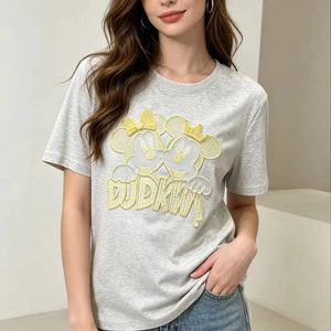 Cartoon Mickey <strong>Minnie</strong> Embroidery Crew Neck T Shirt Women Loose Short Sleeve Tee Soft Casual Daily Basic <strong>Top</strong> - Product Image 1