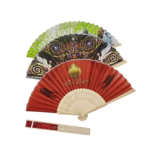 Promosyon hediye özel baskılı reklam için bambu yelpaze doğal çiçek kumaş katlanır el fan