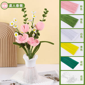 Gran oferta DIY, tallos de chenilla de Color macarrón, limpiadores de tuberías de alambre borrosos, ramo de flores, palo giratorio, juguetes artesanales creativos hechos a mano - Product Image 3