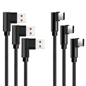 Venta al por mayor caliente de aleación de aluminio negro 1M Codo Cable de datos del teléfono para USB Tipo C Cable