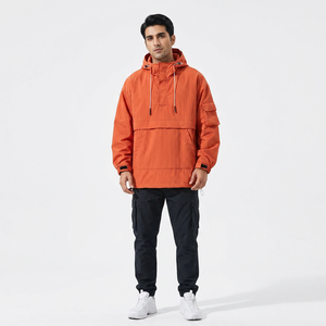 Custom Solid Color Logo Cotton Canvas Hooded Vintage Sports Windbreaker <b>Jacket</b> for <b>Men</b> Outdoor Loose Fit - Product Image 1