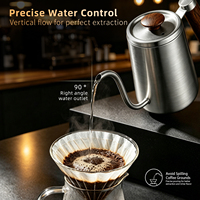 Bouilloire à café en acier inoxydable de 600 ml avec bec verseur en col de cygne et poignée en bois, pour la préparation manuelle du café à la maison, au bureau ou en camping
