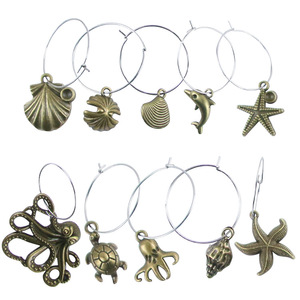 Ocean Themed Bronze Metal Wine Glass Rings 20-40Pcs Sea Life Charms For Birthday Party Table Decorations - Product Image 3