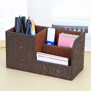 Pu Leather Stationery Supplier Desktop Multifunction Storage Box Organize Pen Holder Leather With Pen Holders For Office