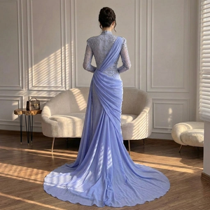 Abiti da sera a sirena lilla Serene Hill LA73407 con gonna avvolgente arricciata, abiti da cerimonia in pizzo di alta gamma per donna - Product Image 5