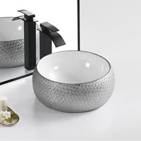 Lavabo en céramique intégré de luxe léger de style nordique avec bordure dorée, vente en gros, lavabos de salle de bain personnalisés, design artistique