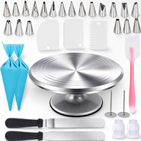 Ensemble de décoration de gâteaux de 34 pièces avec plateau tournant en alliage d'aluminium, douilles de pâtisserie, poches à douille en TPU, outils de pâtisserie pour gâteau d'anniversaire DIY