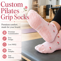 Chaussettes de sport personnalisées Pilates Yoga – Printemps – Votre logo, votre couleur, votre adhérence – Antidérapantes en silicone respirant, coton de qualité supérieure, personnalisables