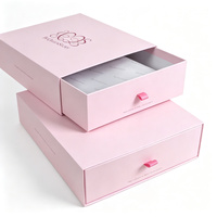Boîte à tiroir rigide rose écologique personnalisée avec poignée en corde pour l'emballage de chaussettes en fourrure et de vêtements, personnalisation en petites séries disponible