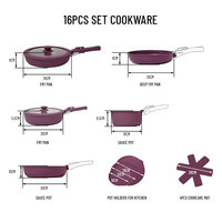 E-TOP Juego de 16 Piezas de Ollas y Sartenes Moradas, Juego de Ollas de Cocina Ecológicas de Hierro Fundido, Antiadherentes, para Almuerzo y Cena