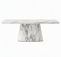 Ensemble de meubles de salle à manger en marbre de luxe moderne, table à dîner rectangulaire en pierre, grande base sur piédestal, mobilier minimaliste pour la maison