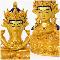 Statue de Bouddha Amitayus Longue Vie en laiton fait main avec finition plaquée or pour la décoration d'autel de maison, de jardin ou de cour