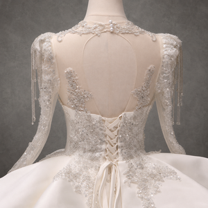 Vestido de Novia de Gala con Cuello Alto, Manga Larga, Cristales, Volantes, Satén, Tallas Grandes, Estilo Princesa, Flores Personalizadas, para Madre de la Novia - Product Image 6
