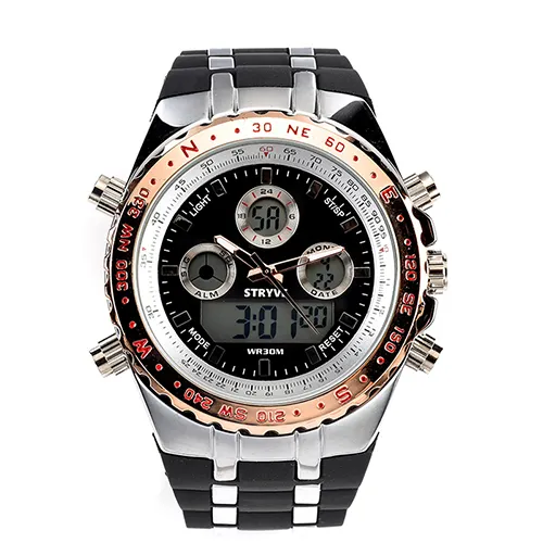 Stryve Merk Luxe Horloges Heavy Dial Dual Time Alarm Led Analoge Klok Waterdichte Mannen Sport Quartz Digitale Horloge