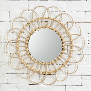 Rattan Woven <b>Round</b> <b>Wall</b> <b>Mirror</b> Natural Finish For Living Room Bedroom Decor - Product Image 2