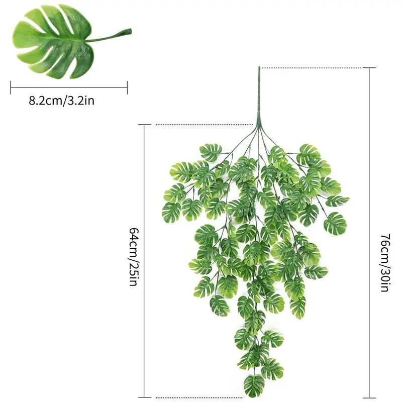 نبات أخضر اصطناعي محاكي سلحفاة أوراق شجر مُعلَّقة جدارياً من الخيزران لتزيين السقف الداخلي سلة مُعلَّقة من الزهور المصنوعة من الخيزران