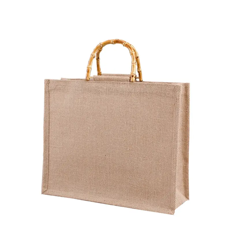 En gros prêt à expédier Logo personnalisé épaule coton lin grande capacité Shopping bambou main fourre-tout sac de Jute