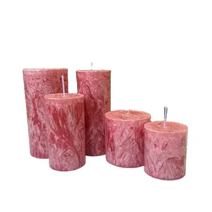 Luxury High-endRed Feather Designed Pillar Candle Handmade for Wedding,Church Votive