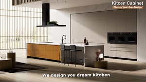 Mobili da <span class=keywords><strong>cucina</strong></span> modulari privi di corrosione Design libero moderni armadi da <span class=keywords><strong>cucina</strong></span> color crema in <span class=keywords><strong>legno</strong></span> isola con frontali di porte di accento giallo - Product Image 2