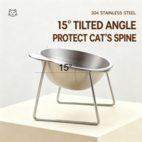 Gamelle inclinée surélevée en acier inoxydable 304 pour animaux de compagnie, protection du cou, résistante aux hautes températures, pour chien et chat en cage