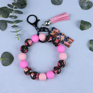 New Mother's Day Fashion Gift Bracelet Flower Silicone Mama Charm Tassel Wristlet Mother Keychain