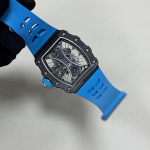 Montre mécanique squelette à tourbillon suspendu en fibre de carbone style RM53-01 bleu-noir, montre de luxe pour homme de forme tonneau - Product Image 4