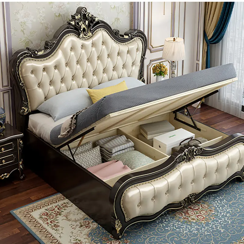 Alta Qualidade de Luxo francês antigo estilo europeu de madeira sólida mobília do quarto king size cama real