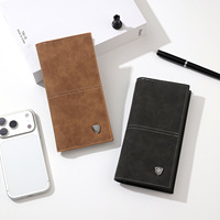 Dompet Pria Panjang Kulit PU Retro Baru, Sederhana dan Tipis dengan Banyak Slot Kartu, Dompet Jas, Tempat Kartu