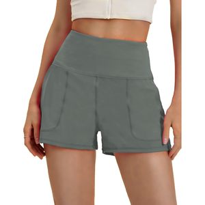 FOXA Short de sport taille haute pour femme avec poches, respirant, en tricot, spandex et polyester, idéal pour l'entraînement et la salle de sport - Product Image 1