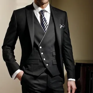 Melhor Qualidade Preto Formal Terno Homens Slim Fit Mens Ternos Smoking Noivo Sob Medida Calças Jaqueta Colete 3Pcs Blazer para o Casamento do baile de Finalistas