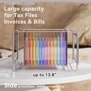 Porte-documents suspendu extensible en plastique, 12 pochettes accordéon, grande capacité, format lettre, organiseur de documents pour le bureau, l'école et la maison - Product Image 4