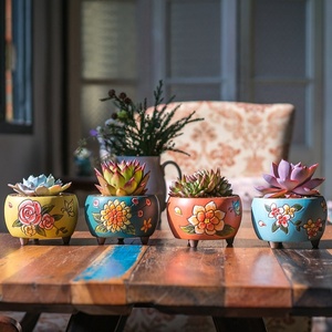Maceta de cerámica para plantas, diseño Floral pintado a mano, suculenta, <span class=keywords><strong>Cactus</strong></span>, bonsái, maceta para flores - Product Image 1